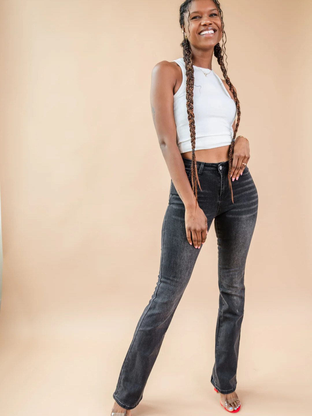 The Elevated Closet Tall Midnight Mist Bootcut Jeans, available in 36 and 38 inch inseam